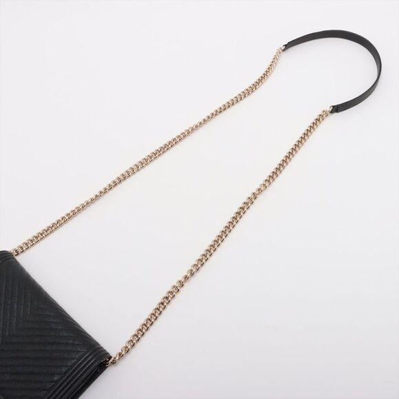 Chanel Boy Chanel Caviar Skin Chain Wallet V Stitch Black Gold Metal Fittings - Picture 4 of 6